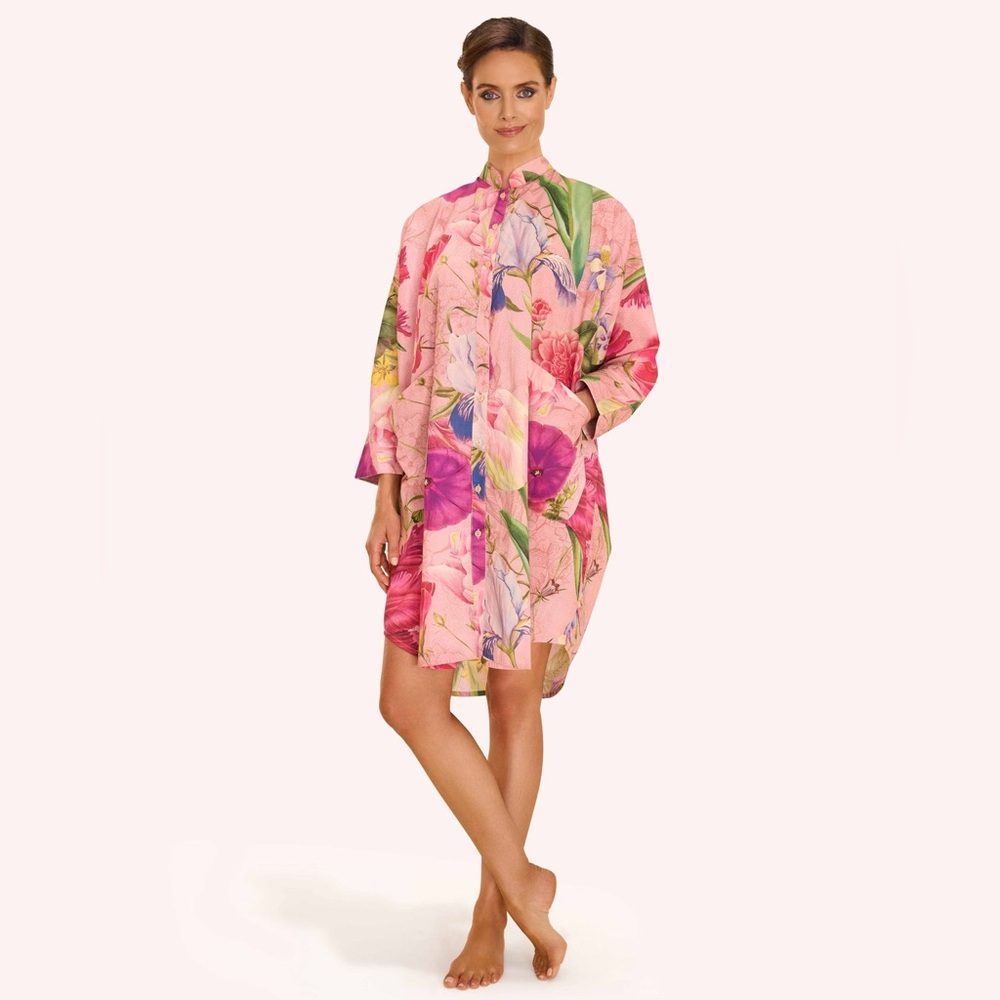 Powder UK oversize shirt dress in “petal” floral study/pockets & self-belt-NWT